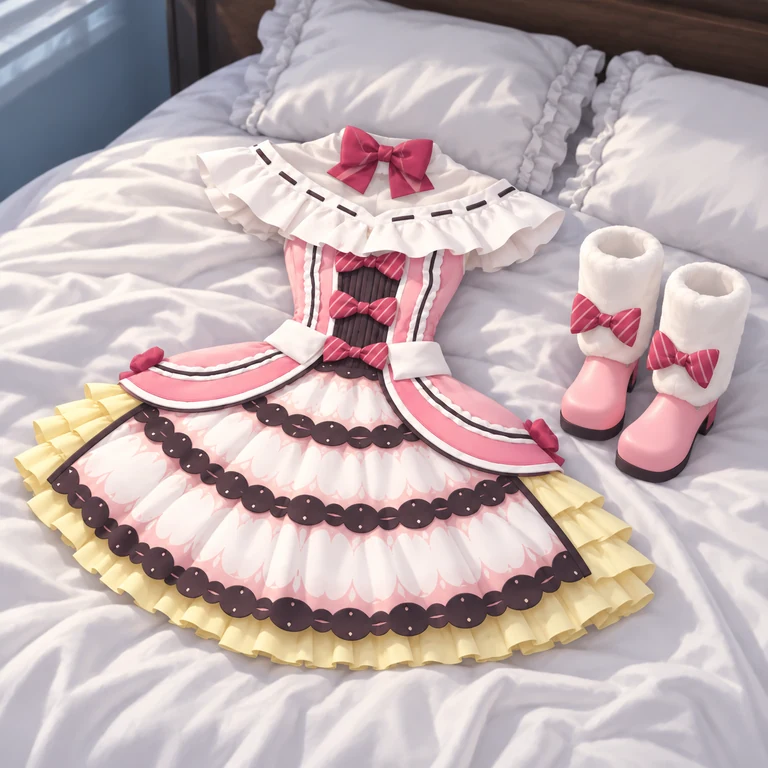 Amber’s Costume outfit laid out on a white bed